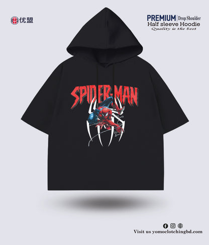 HALF SLEEVE HOODIE /SPIDER MAN/BLACK