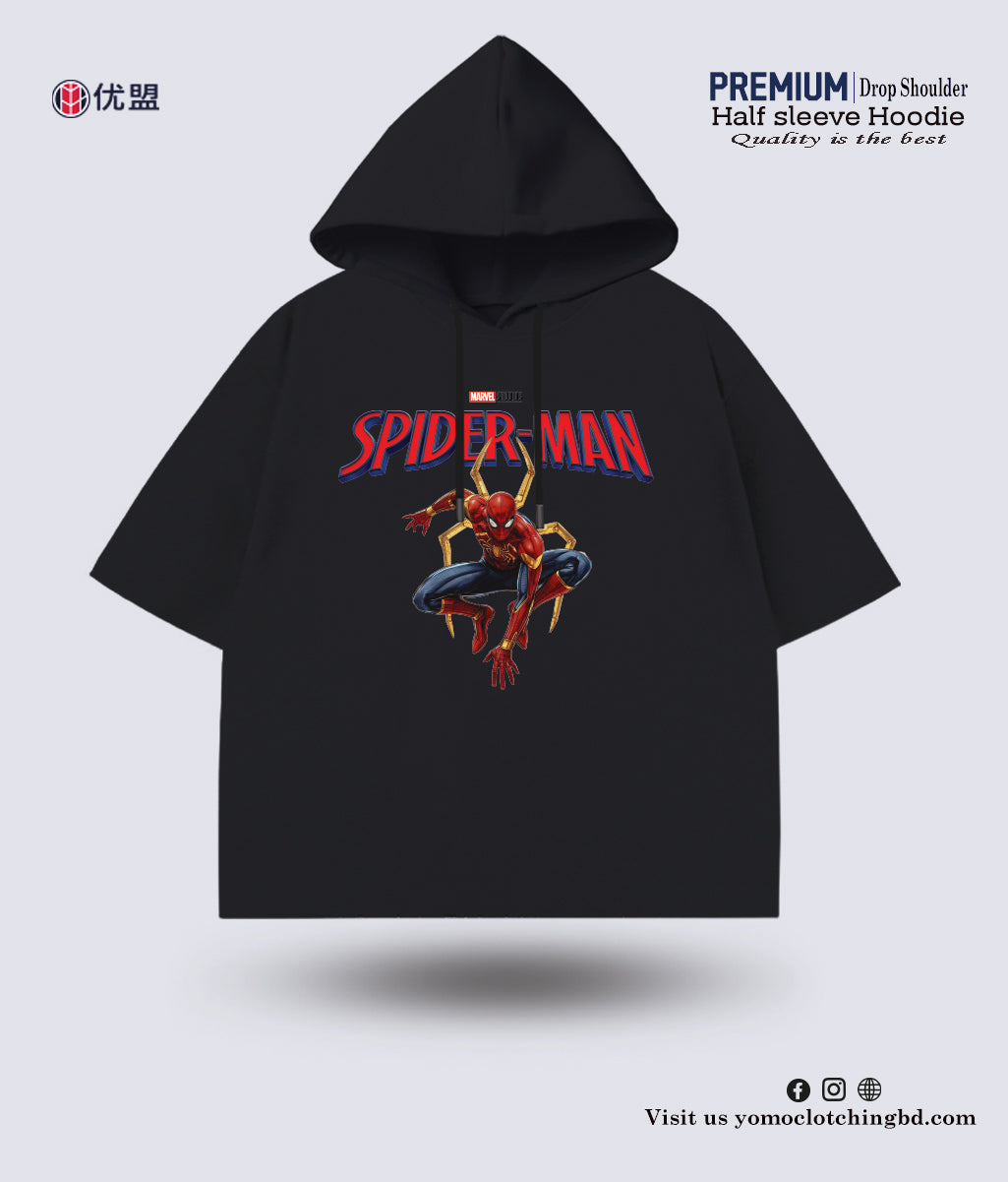 HALF SLEEVE HOODIE /SPIDER MAN/BLACK