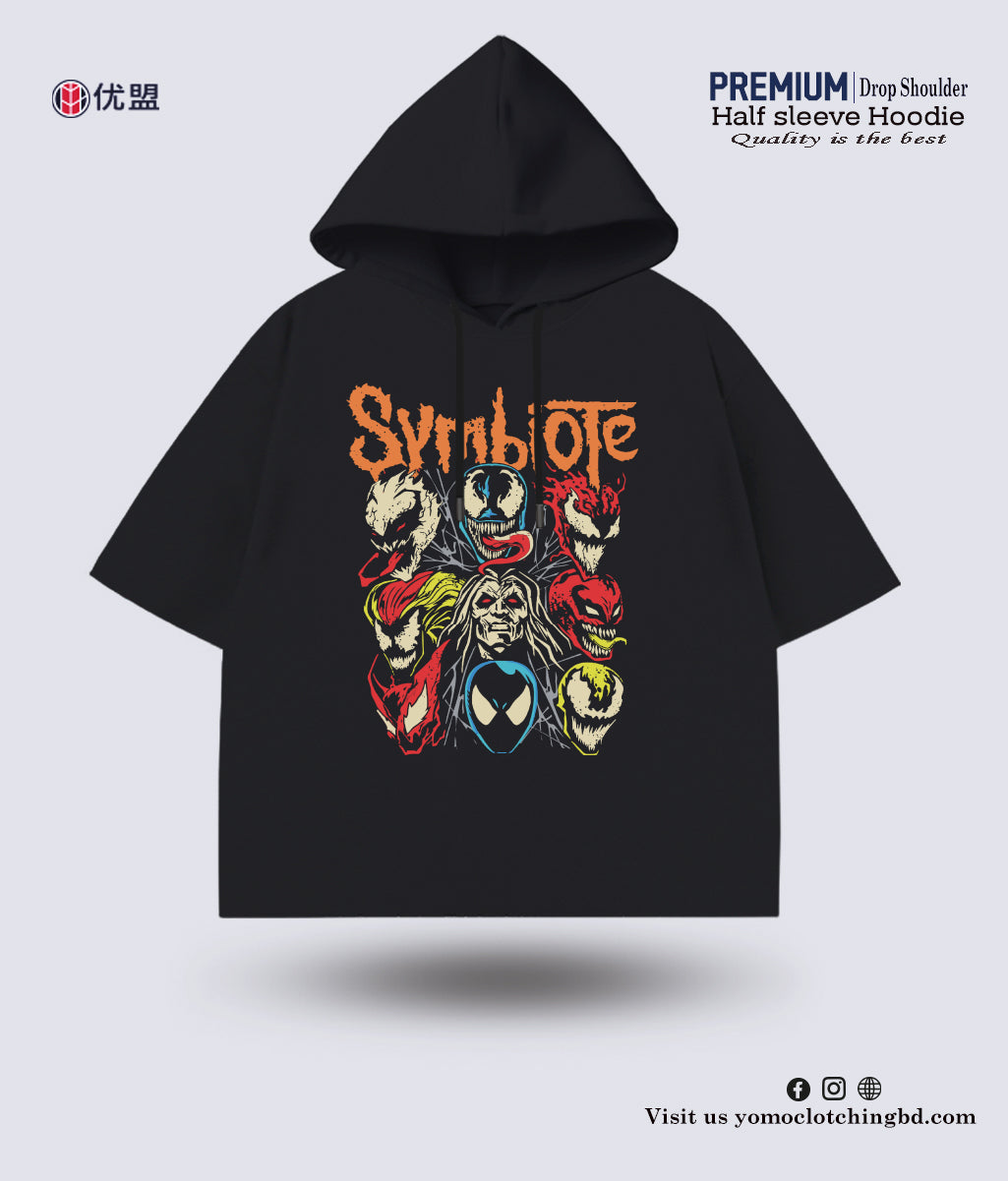 HALF SLEEVE HOODIE / MARVEL/ BLACK