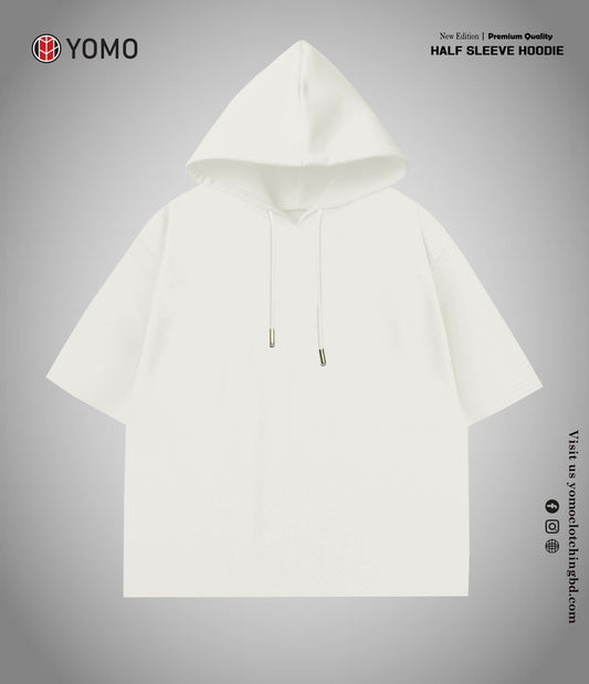 HALF SLEEVE HOODIE /   OVERSIZE SOLID  - OFF WHITE