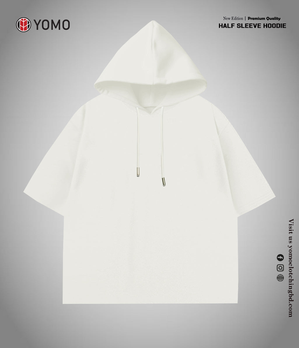 HALF SLEEVE HOODIE /   OVERSIZE SOLID  - OFF WHITE